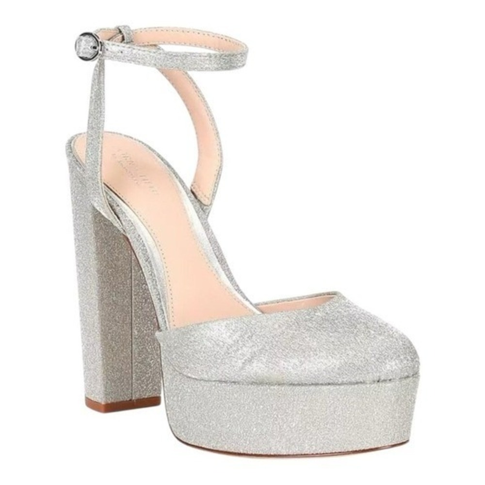 Born‎ on Fifth Antonio Melani Silver Glitter Platform Block Heel Pumps Size 8.5M